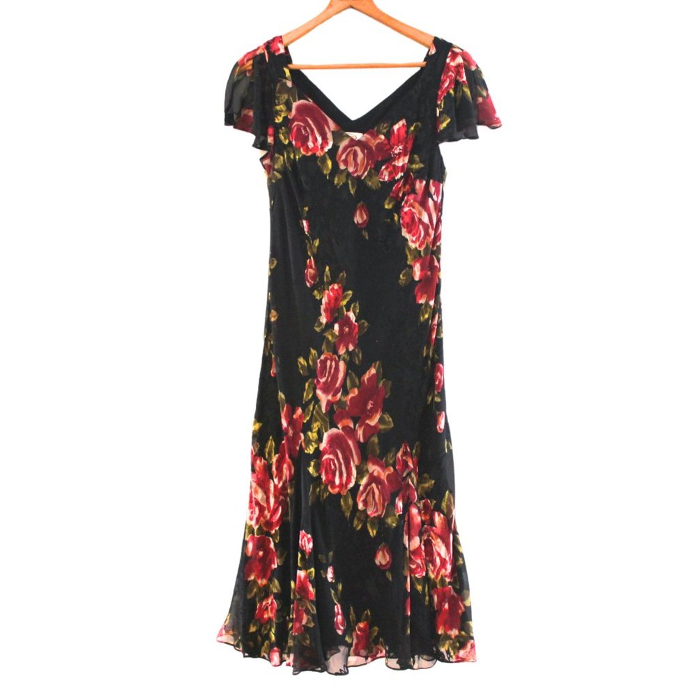 Talbots Black Dress with Pink Floral Design
